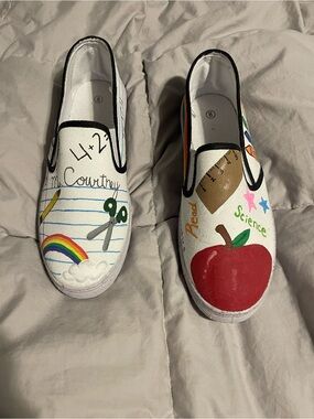 Women’s Canvas Slip-On Shoes with Colorful School Art and Ms. Courtney Name